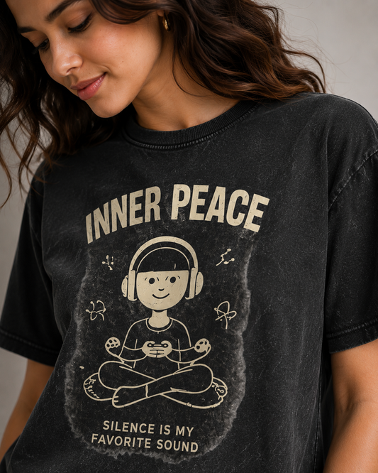 Inner Peace Acid Wash Tee — "Silence Is My Favorite Sound" Graphic T-Shirt