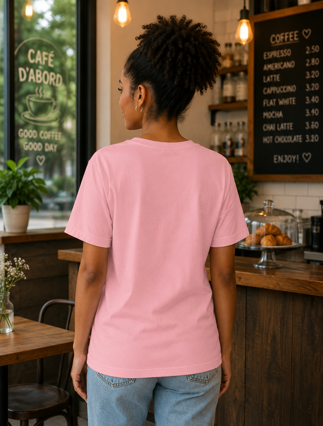 Café D'abord Tee — Vintage Coffee & Croissant Graphic Shirt