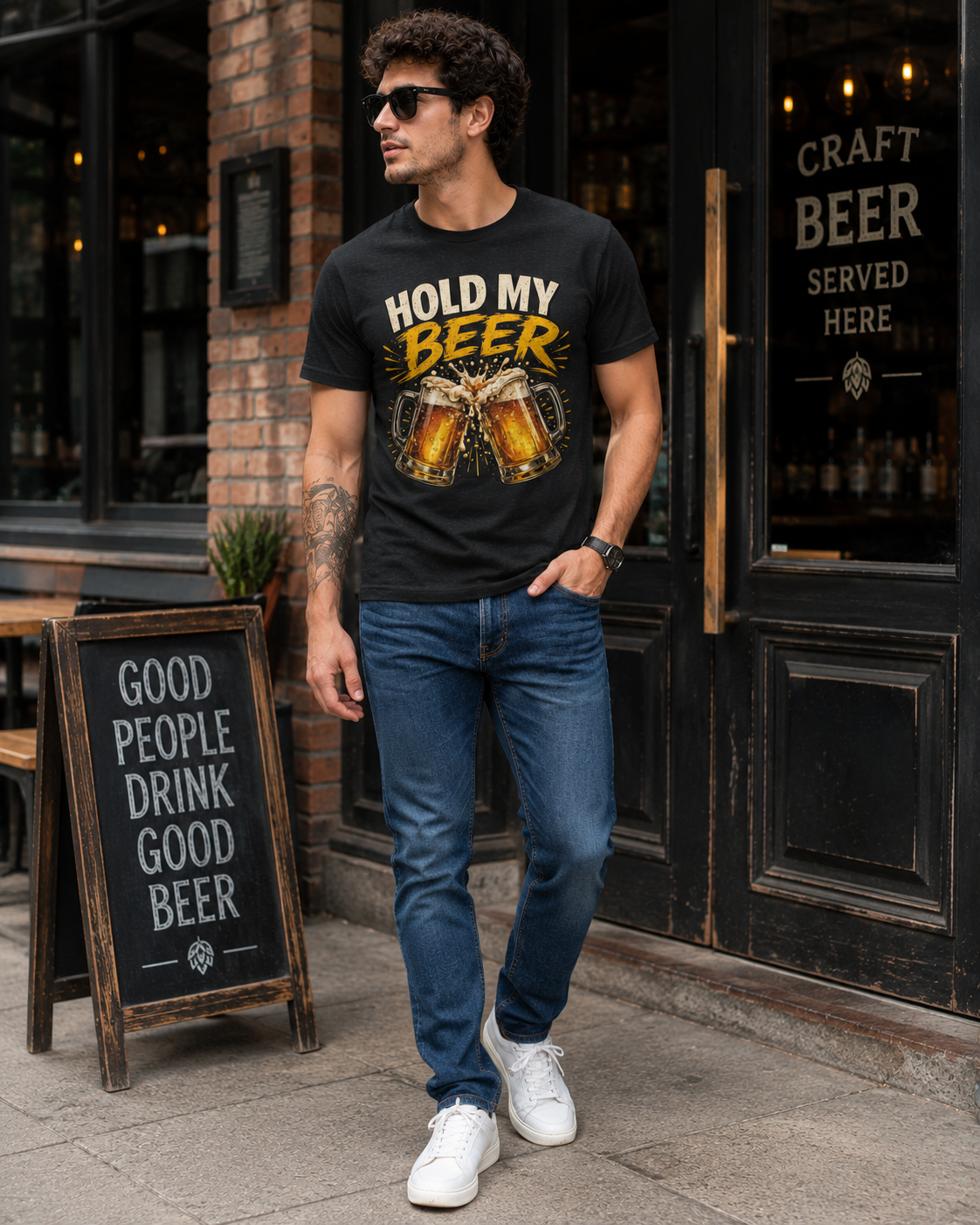 Hold My Beer T-Shirt — Cheers Clinking Beer Mugs Graphic Tee