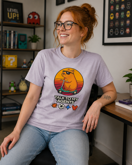 Vintage Dog on Scooter Tee — "Talk to My Agents" Graphic Acid‑Wash T‑Shirt