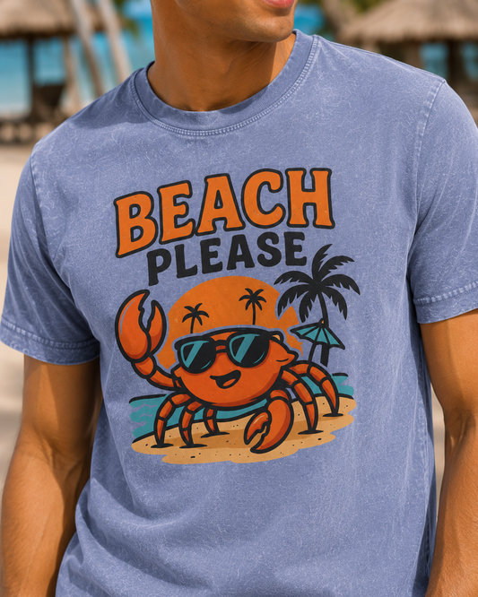 Beach Please Crab Tee - Acid Wash Summer Beach Shirt
