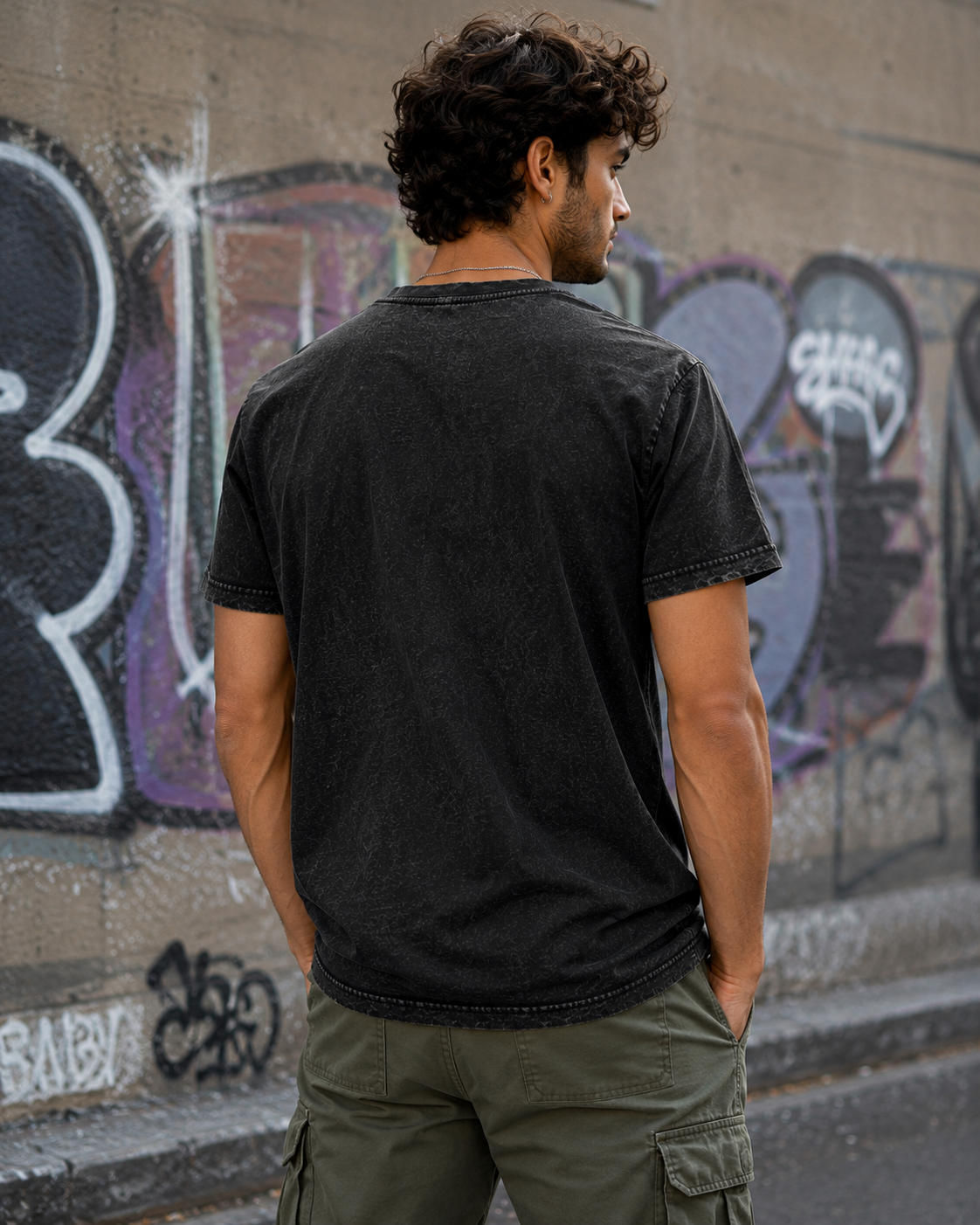 Stay Wild Acid-Washed Tee — Neon Green Graphic Round Neck Shirt