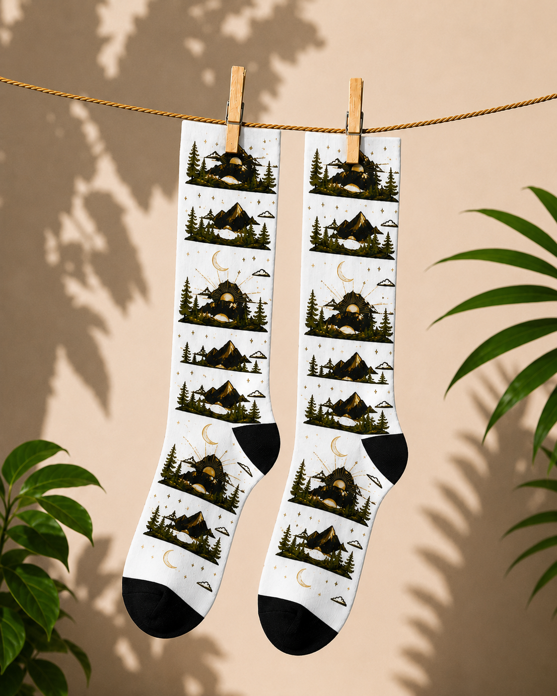 Mountain Moon Crew Socks – Nature Nightscape Sublimation Socks