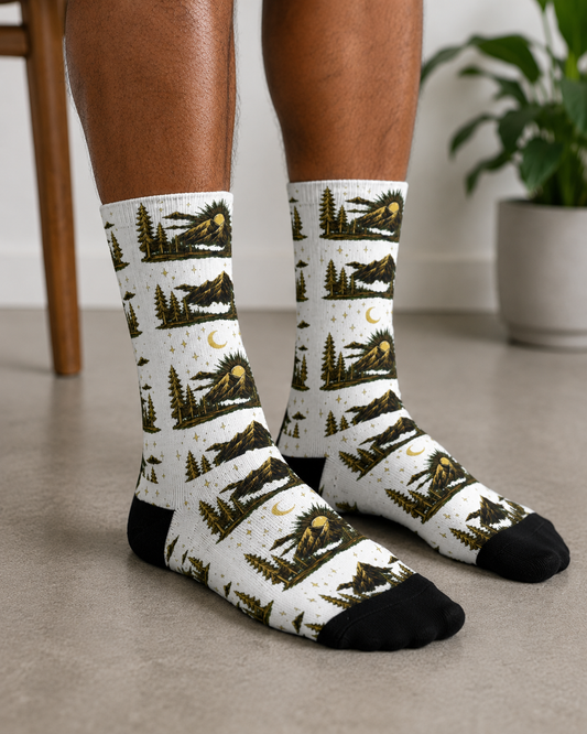 Mountain Moon Crew Socks – Nature Nightscape Sublimation Socks