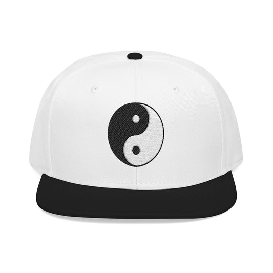 Yin Yang Embroidered Snapback Hat — Black & White Trucker Cap