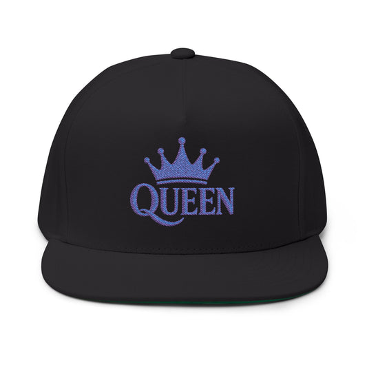 Queen Embroidered Flat Bill Cap — Sparkle Crown Trucker Hat