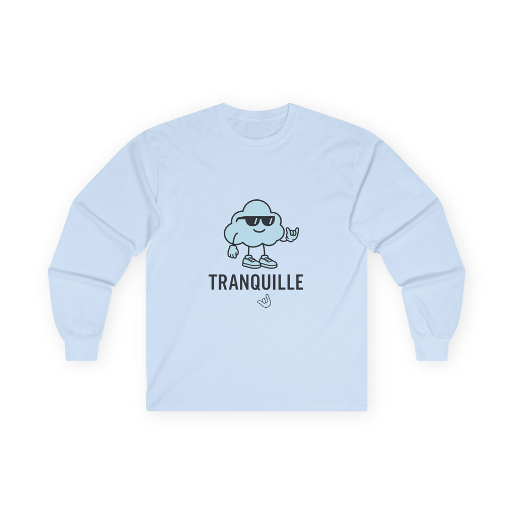 Tranquil Graphic Long Sleeve Tee, Relaxed Fit Shirt, Unisex Cotton Tee, Cool Weather Wear, Perfect Gift for Chill Vibes