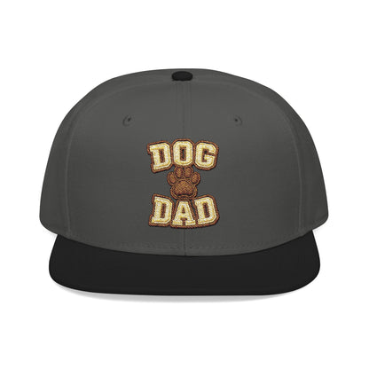 Embroidered Snapback Hat — 'Dog Dad' Flame Text Cap
