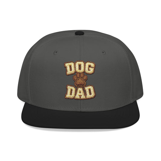 Embroidered Snapback Hat — 'Dog Dad' Flame Text Cap