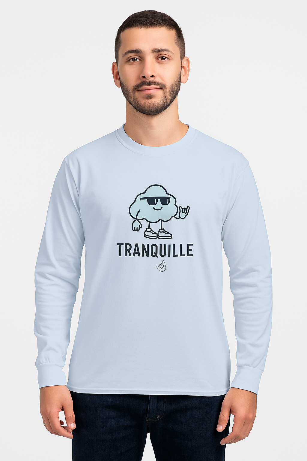 Tranquil Graphic Long Sleeve Tee, Relaxed Fit Shirt, Unisex Cotton Tee, Cool Weather Wear, Perfect Gift for Chill Vibes