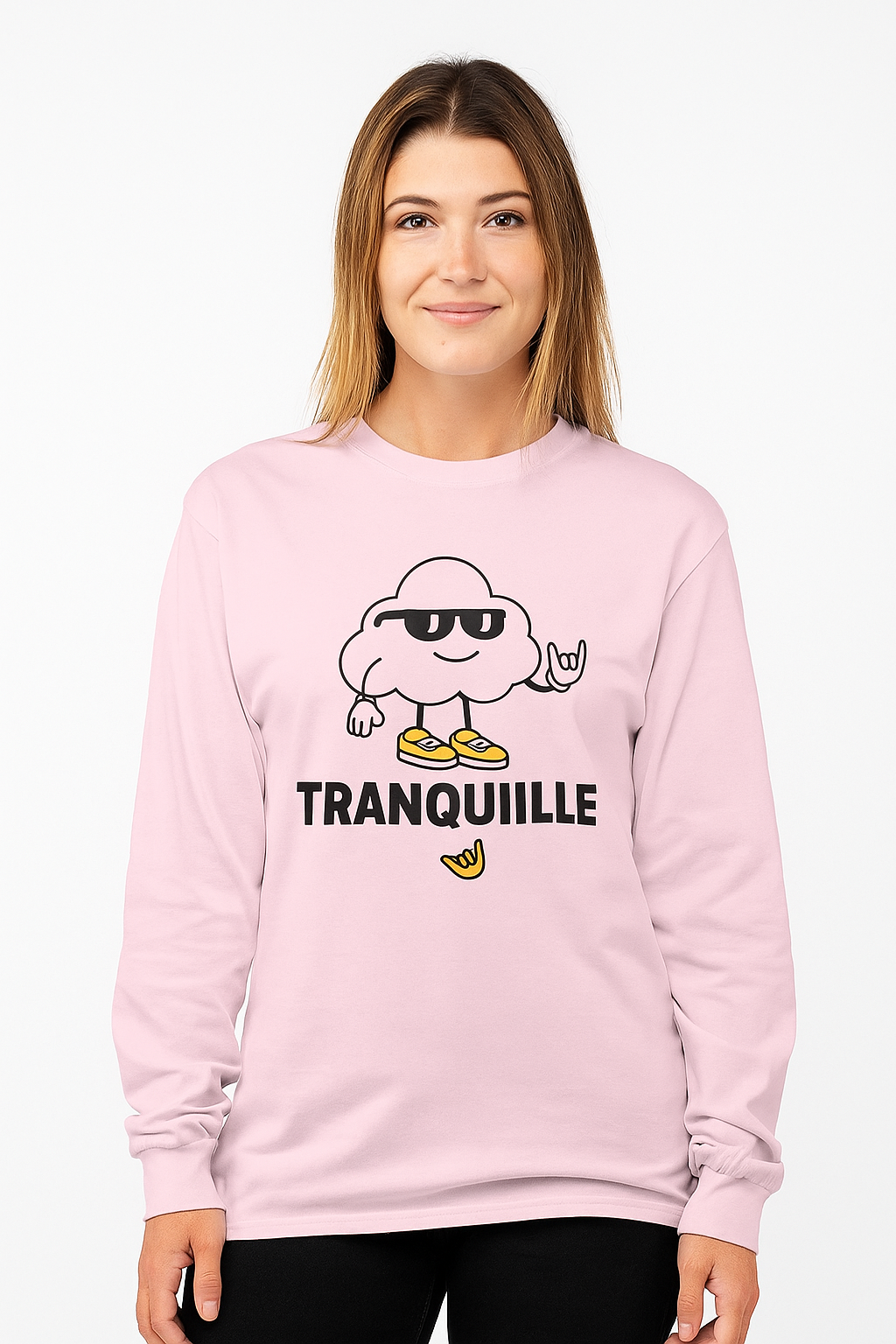 Tranquil Graphic Long Sleeve Tee, Relaxed Fit Shirt, Unisex Cotton Tee, Cool Weather Wear, Perfect Gift for Chill Vibes