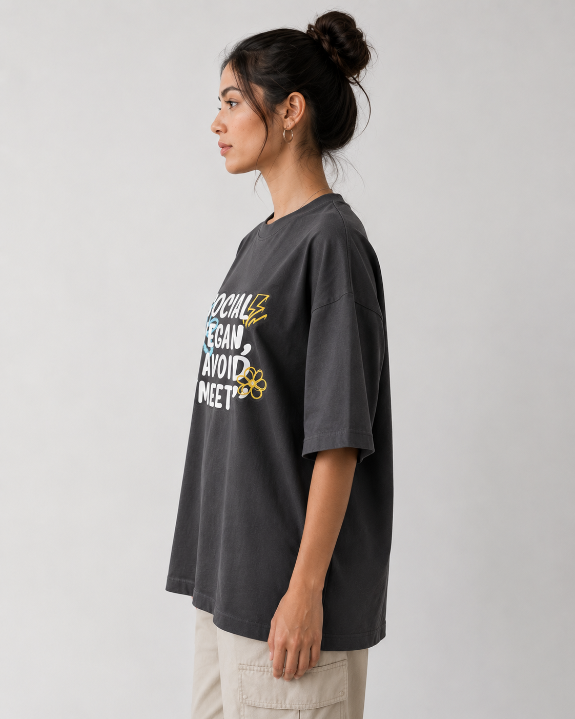 Social Vegan I Avoid 'Meat' Oversize Tee — Funny Vegan Graphic T-Shirt