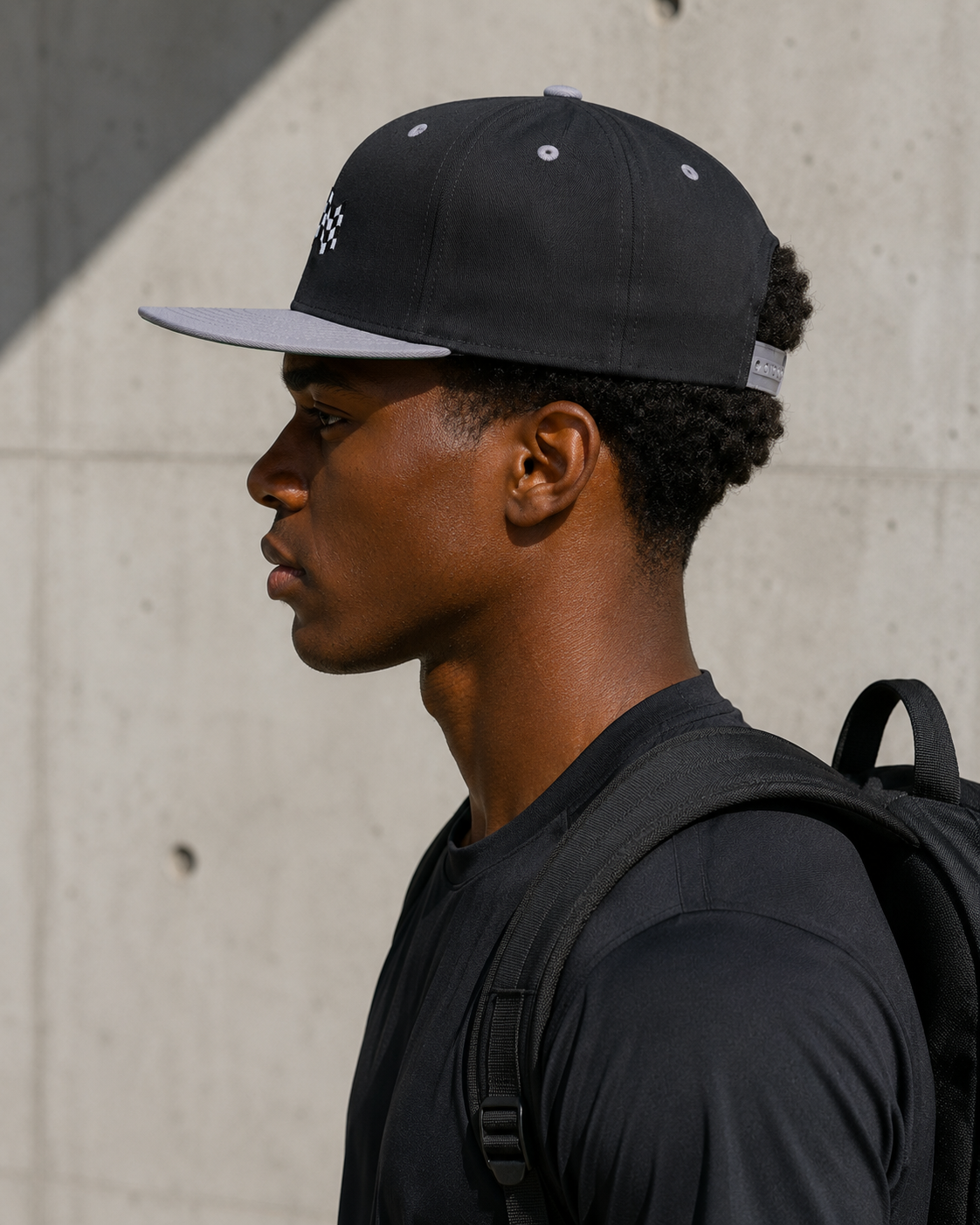 Checkered Flag Embroidered Flat Bill Cap