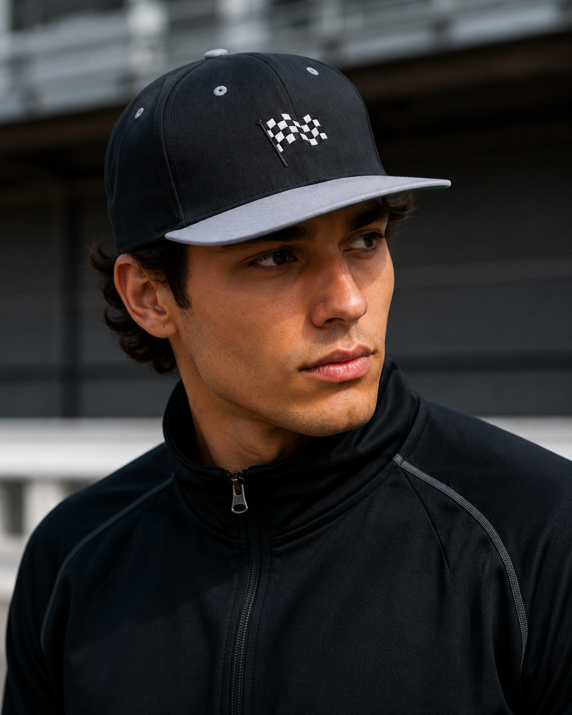 Checkered Flag Embroidered Flat Bill Cap