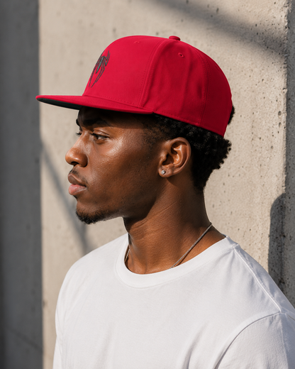 Embroidered Spider Logo Flat Bill Cap — Snapback Hat for Fans