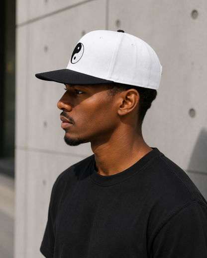 Yin Yang Embroidered Snapback Hat — Black & White Trucker Cap