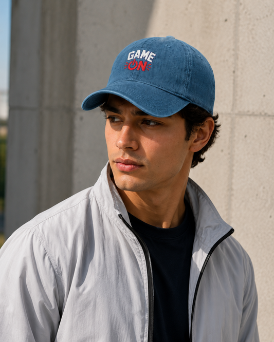 Game On Denim Hat — Embroidered Vintage-Style Baseball Cap for Gamers