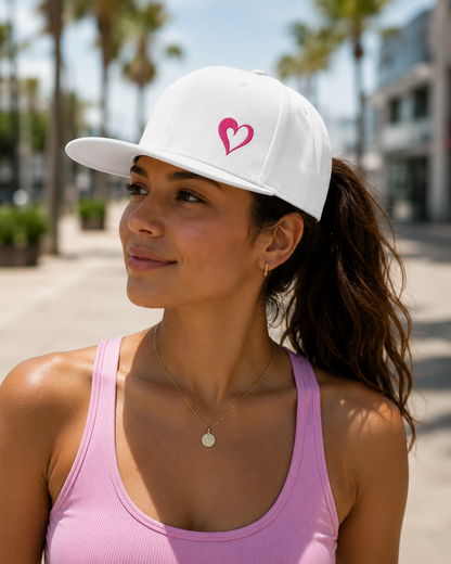 Embroidered Pink Sketch Heart Snapback Hat