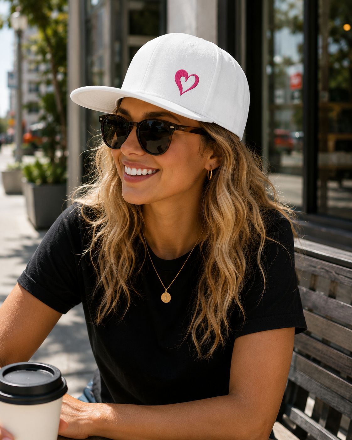Embroidered Pink Sketch Heart Snapback Hat