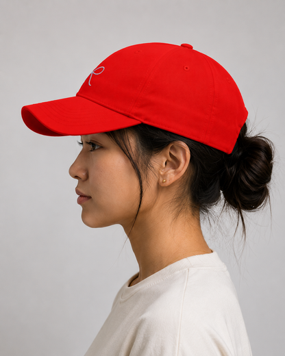 Embroidered Pink Bow Cap — Women's Cute Ribbon Baseball Hat