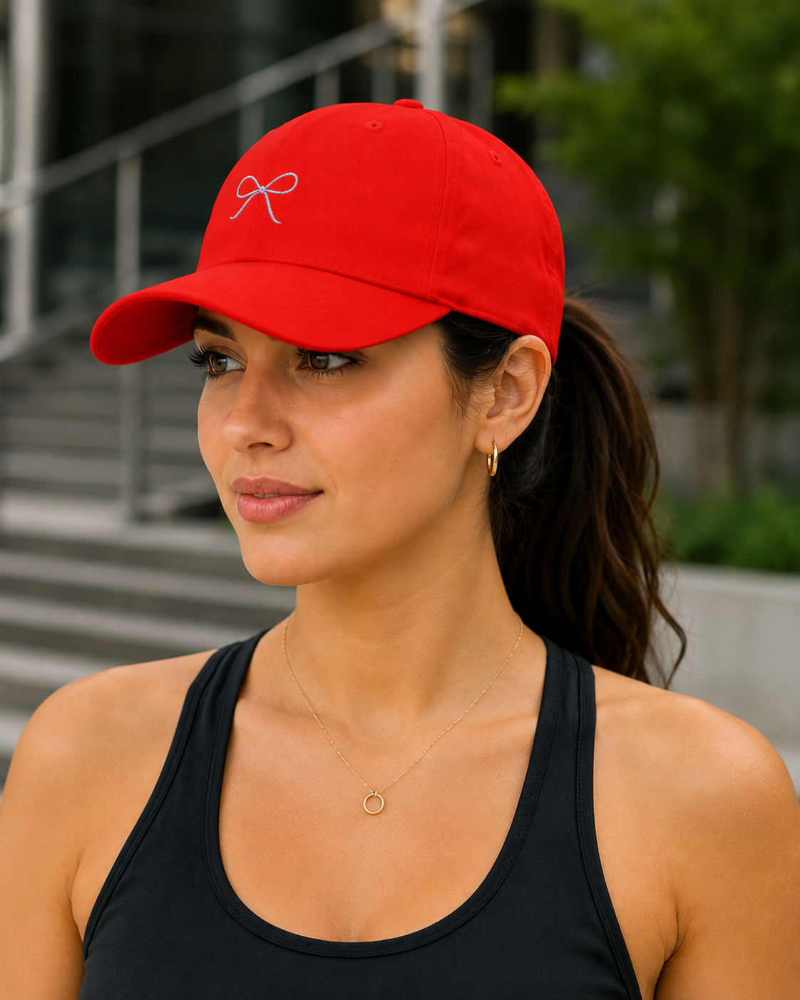 Embroidered Pink Bow Cap — Women's Cute Ribbon Baseball Hat