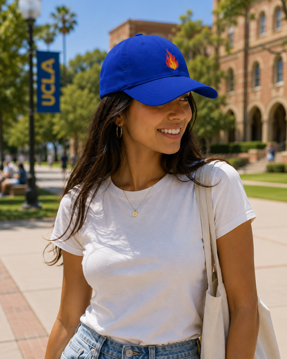 Embroidered Flame Cap — Small Fire Patch Baseball Hat