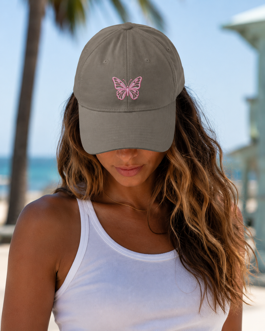 Embroidered Pink Butterfly Cap — Women’s Cute Floral Baseball Hat