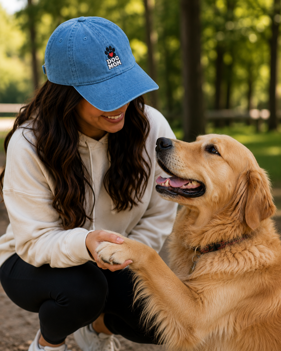 Dog Mom Denim Hat — Embroidered Paw & Heart Cap