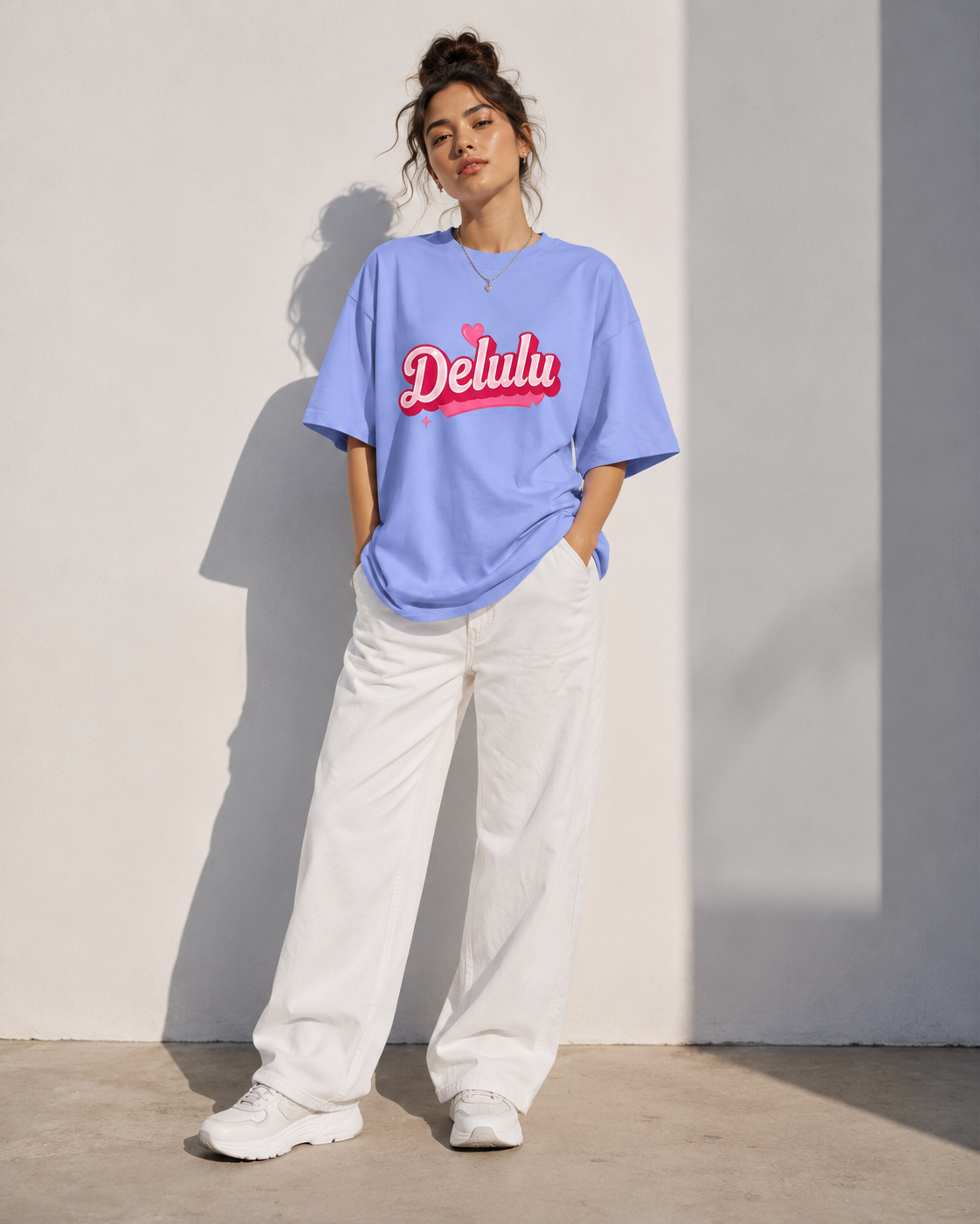 Delulu Script Tee — Cute Pink Heart Graphic Oversized T‑Shirt