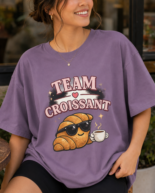 Team Croissant Graphic Tee — Cute Croissant with Coffee Shirt