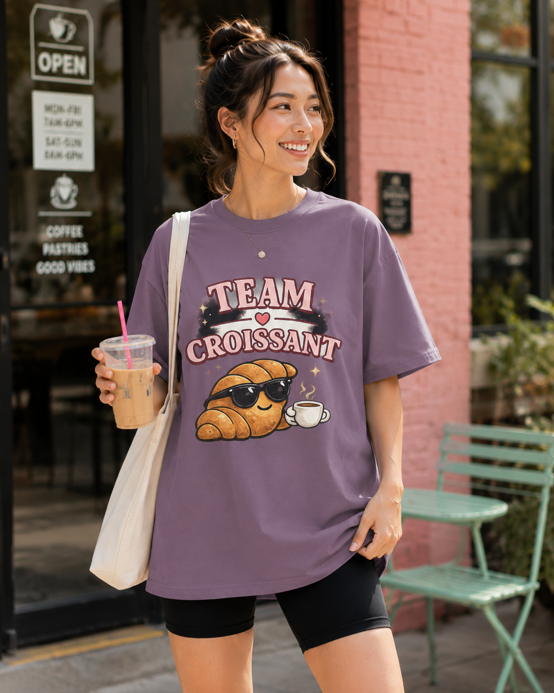 Team Croissant Graphic Tee — Cute Croissant with Coffee Shirt