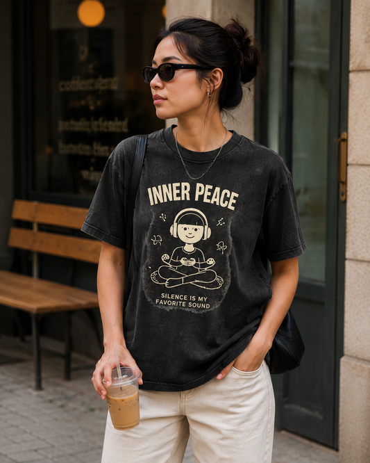 Inner Peace Acid Wash Tee — "Silence Is My Favorite Sound" Graphic T-Shirt