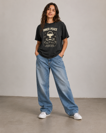 Inner Peace Acid Wash Tee — "Silence Is My Favorite Sound" Graphic T-Shirt