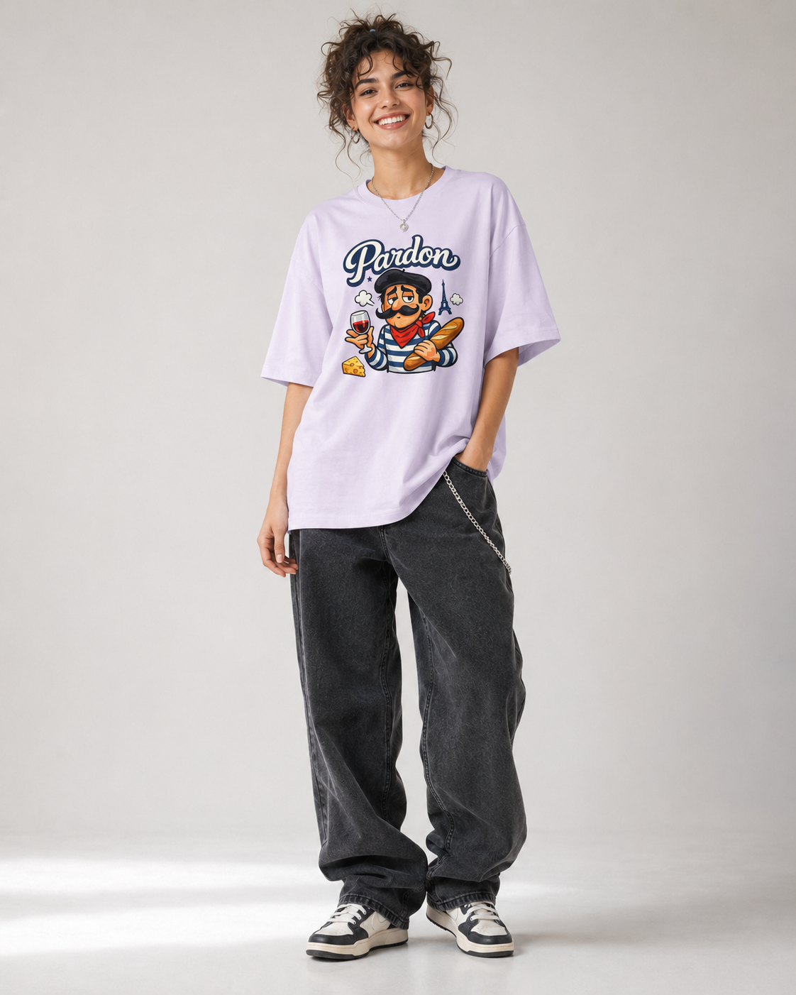Pardon French Chef Graphic Tee — Baguette, Wine & Cheese Cartoon Shirt