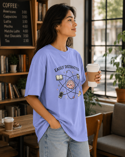 Easily Distracted Tee — Cute Brain Graphic Oversized T-Shirt