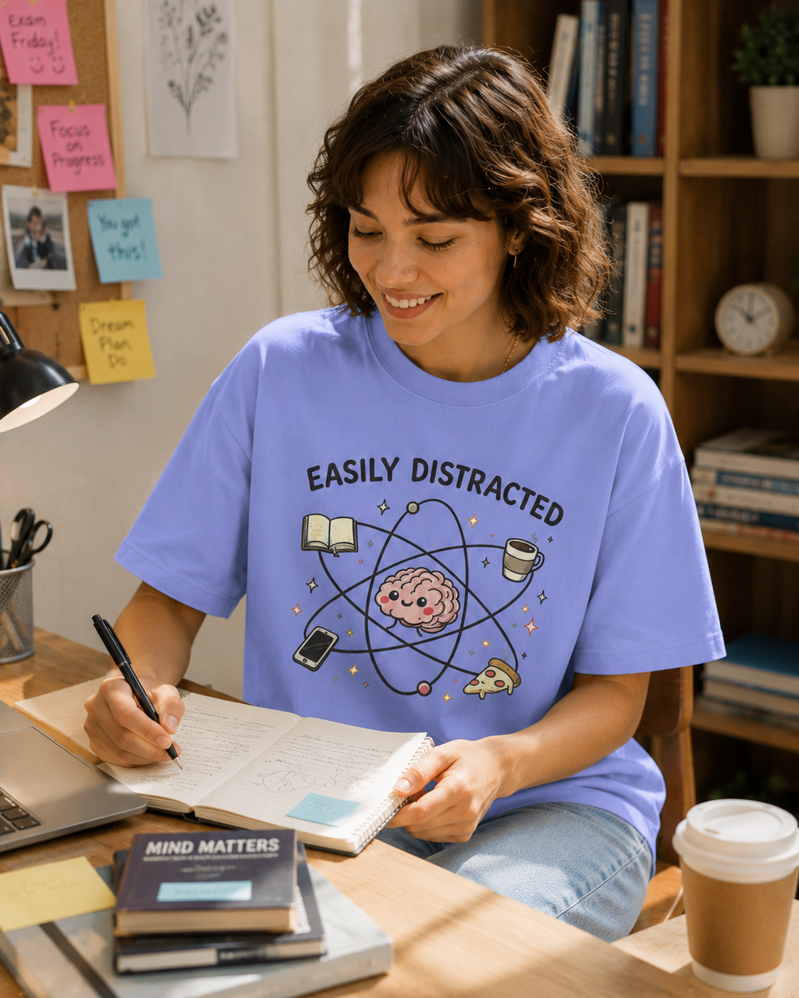Easily Distracted Tee — Cute Brain Graphic Oversized T-Shirt