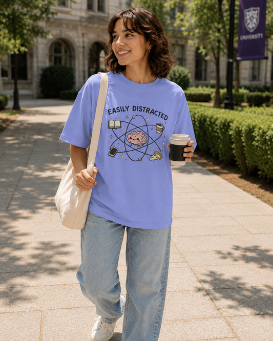 Easily Distracted Tee — Cute Brain Graphic Oversized T-Shirt