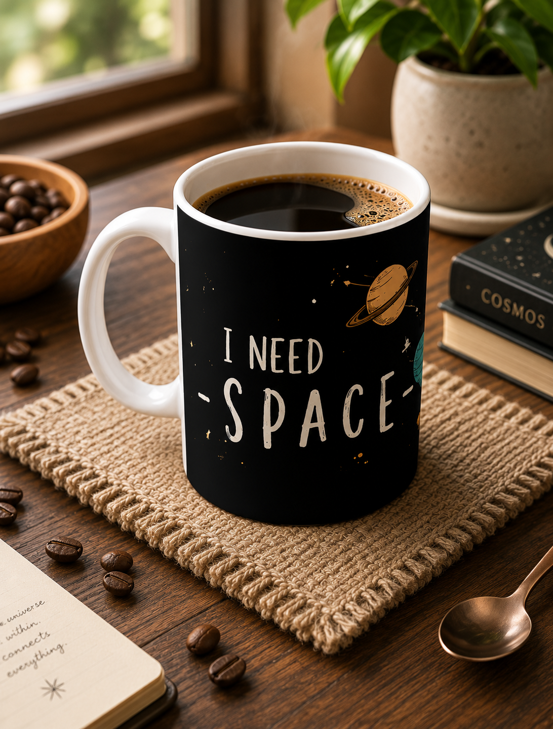 Astronaut Coffee Mug — Relaxing Space Travel Ceramic Mug (“SPACE” Design)