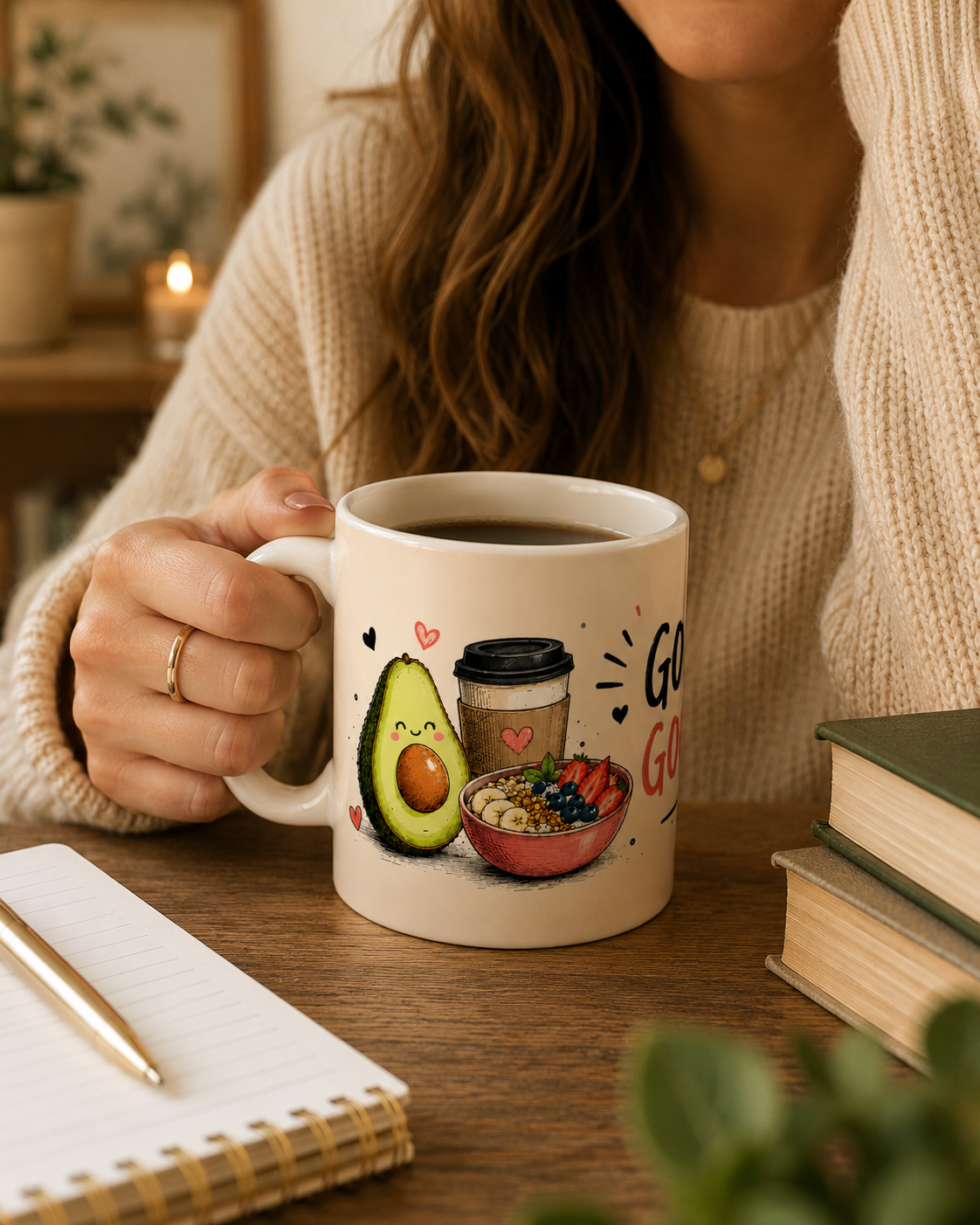 Good Food Good Mood Ceramic Mug — Cute Food Illustration Coffee Cup