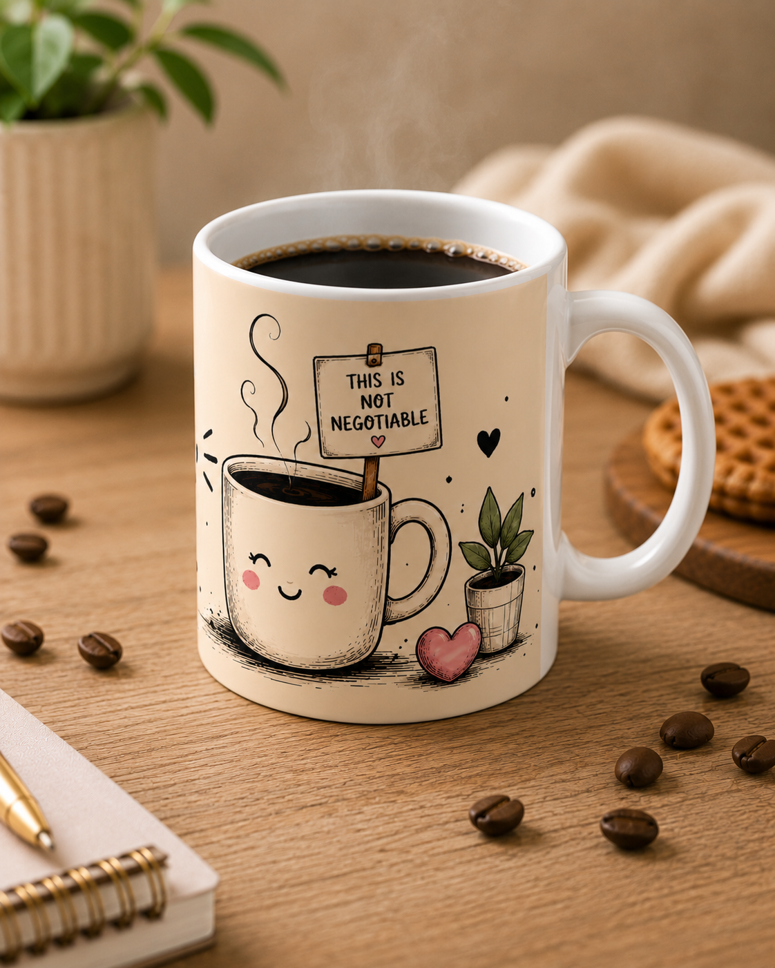 Ceramic Mug — "But First, Coffee" Cute Kawaii Coffee Cup Gift