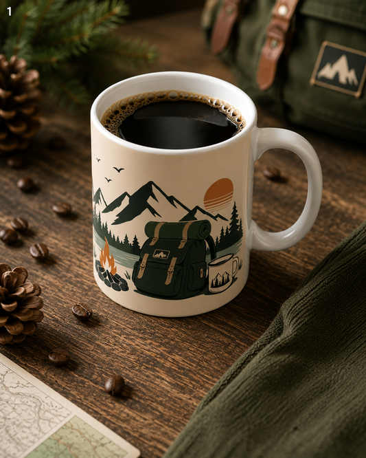 Adventure Calling Campfire Ceramic Mug — "If Adventure is Calling You Must Go" Travel Coffee Cup
