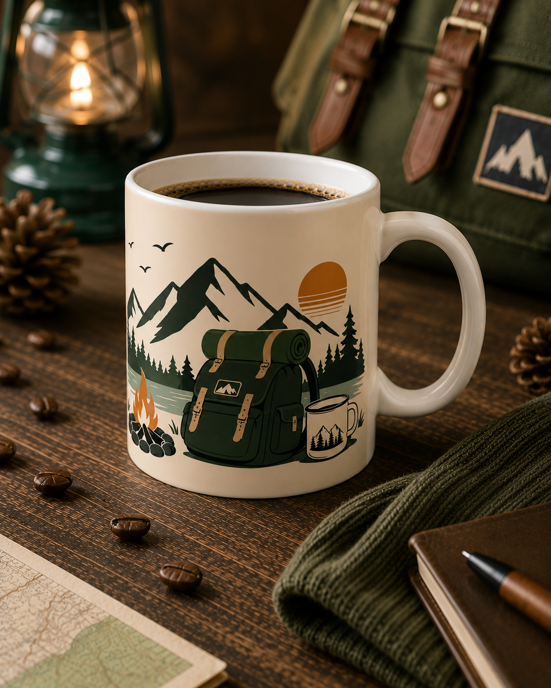 Adventure Calling Campfire Ceramic Mug — "If Adventure is Calling You Must Go" Travel Coffee Cup