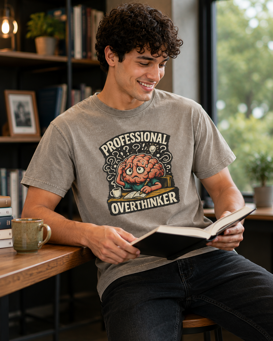 Professional Overthinker Acid-Wash Tee — Graphic Funny Brain T-Shirt