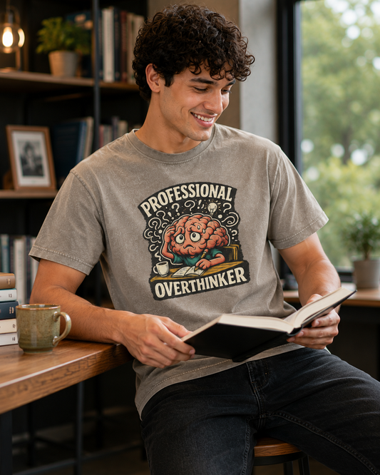 Professional Overthinker Acid-Wash Tee — Graphic Funny Brain T-Shirt