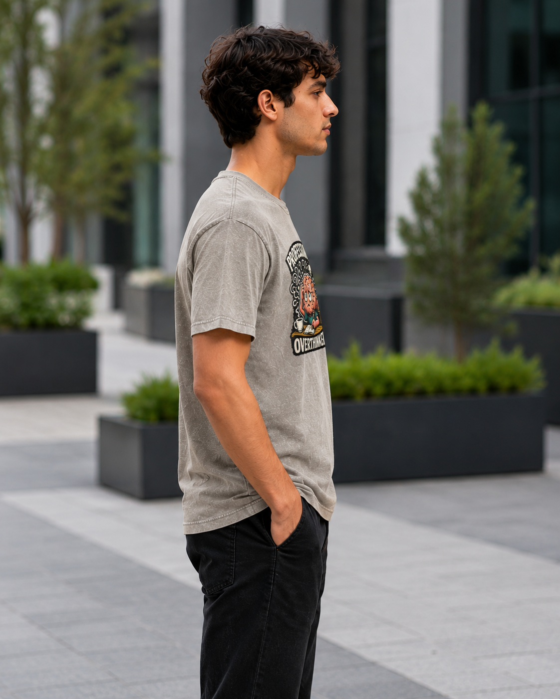 Professional Overthinker Acid-Wash Tee — Graphic Funny Brain T-Shirt