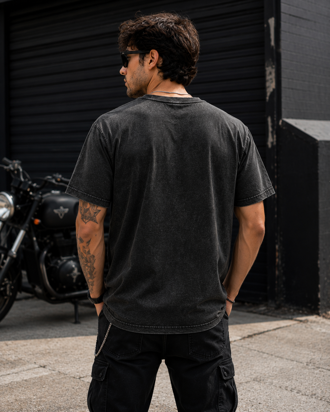 Tiger Claw Graphic Tee — Acid Wash Black Round Neck
