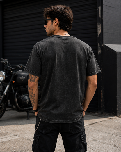 Tiger Claw Graphic Tee — Acid Wash Black Round Neck