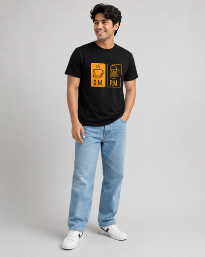 AM PM Coffee Beer T‑Shirt — Morning Coffee, Evening Beer Tee