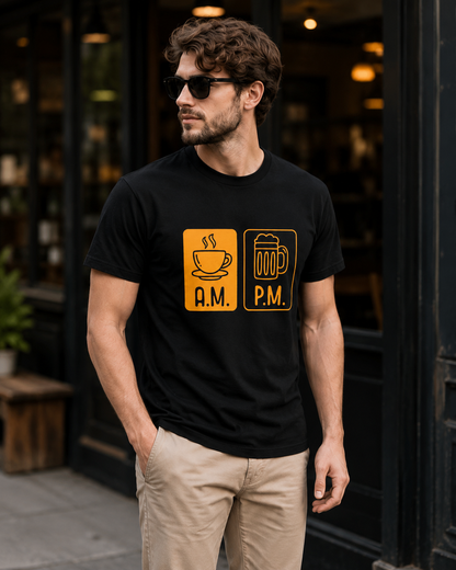 AM PM Coffee Beer T‑Shirt — Morning Coffee, Evening Beer Tee
