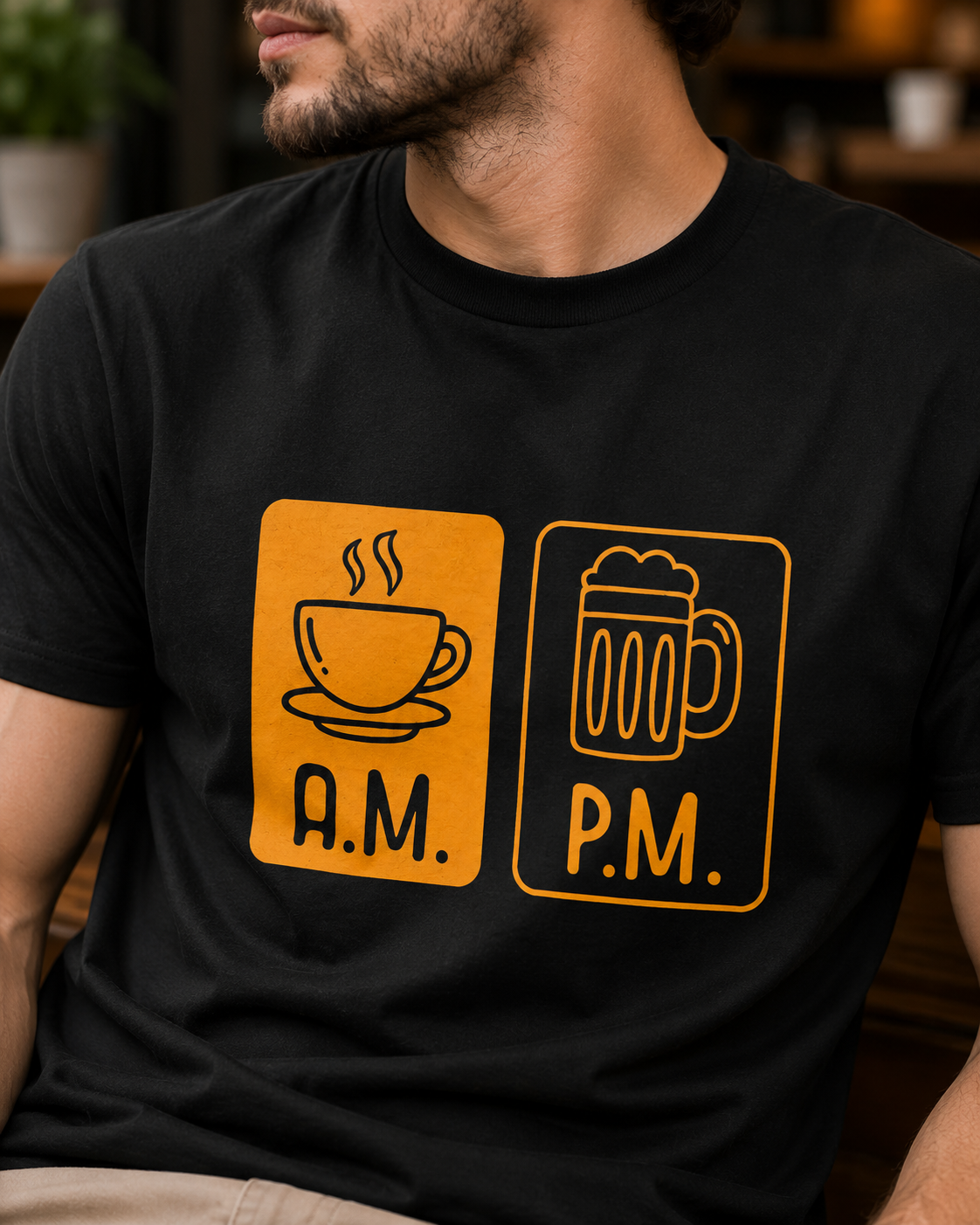 AM PM Coffee Beer T‑Shirt — Morning Coffee, Evening Beer Tee